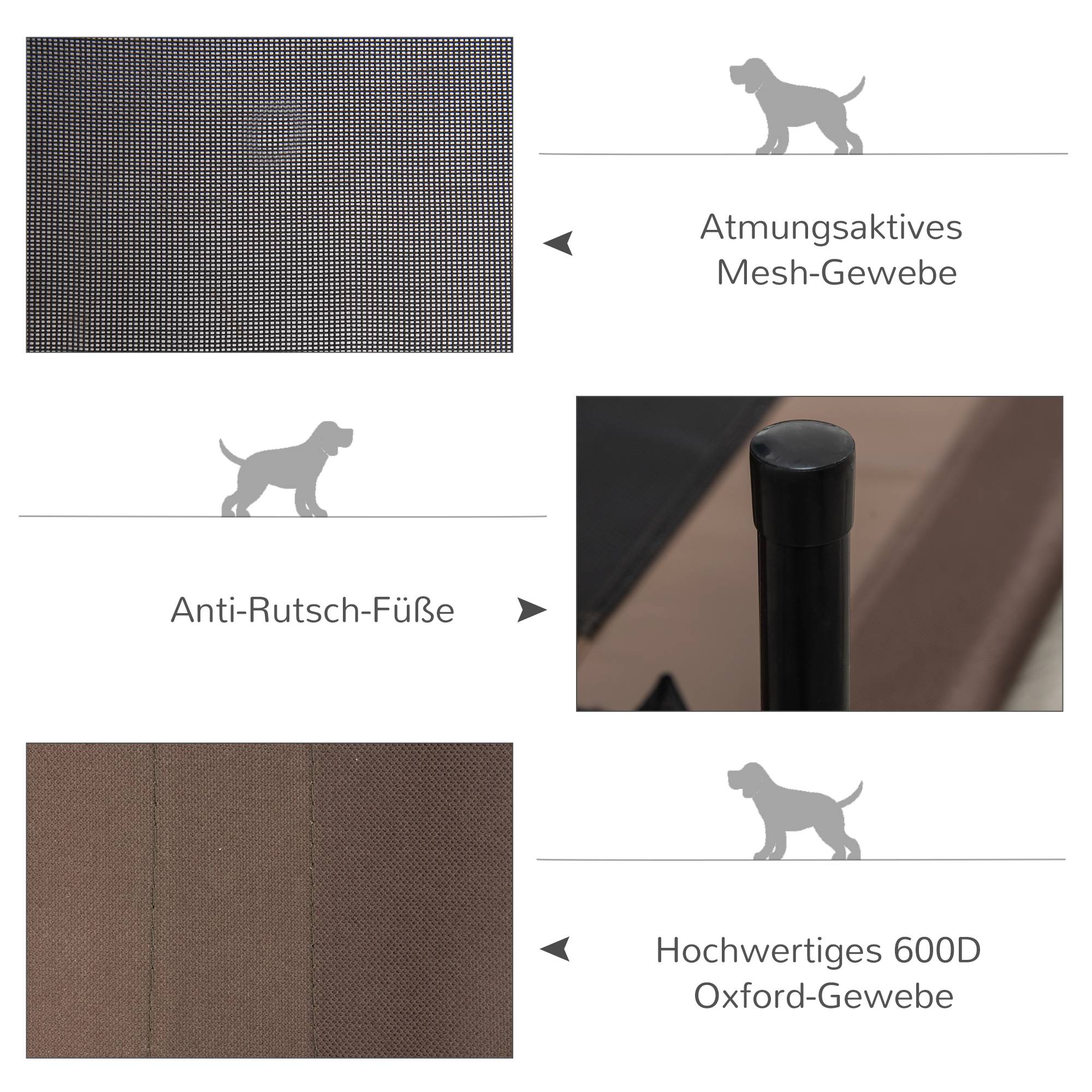 Lit de chien surélevé extérieur 76 x 61 x 18 cm acier et tissu oxford marron - PANGIVO - Image 5