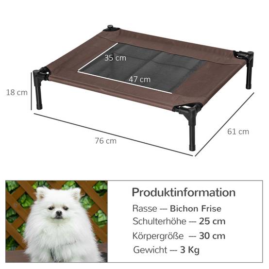 Lit de chien surélevé extérieur 76 x 61 x 18 cm acier et tissu oxford marron - PANGIVO - Image 7