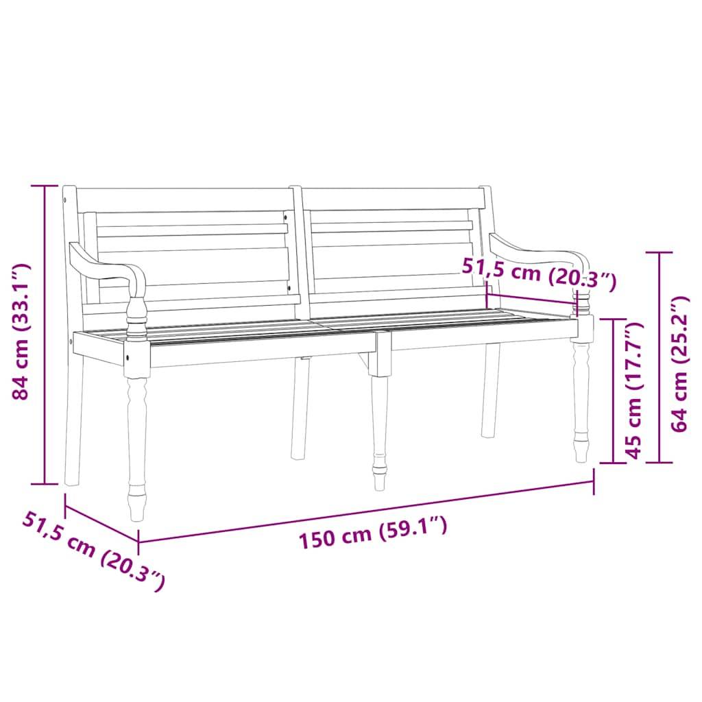 PANGIVO - Banc de jardin bois de teck naturel et noir 150 x 51.5 x 84 cm - PANGIVO - Image 8