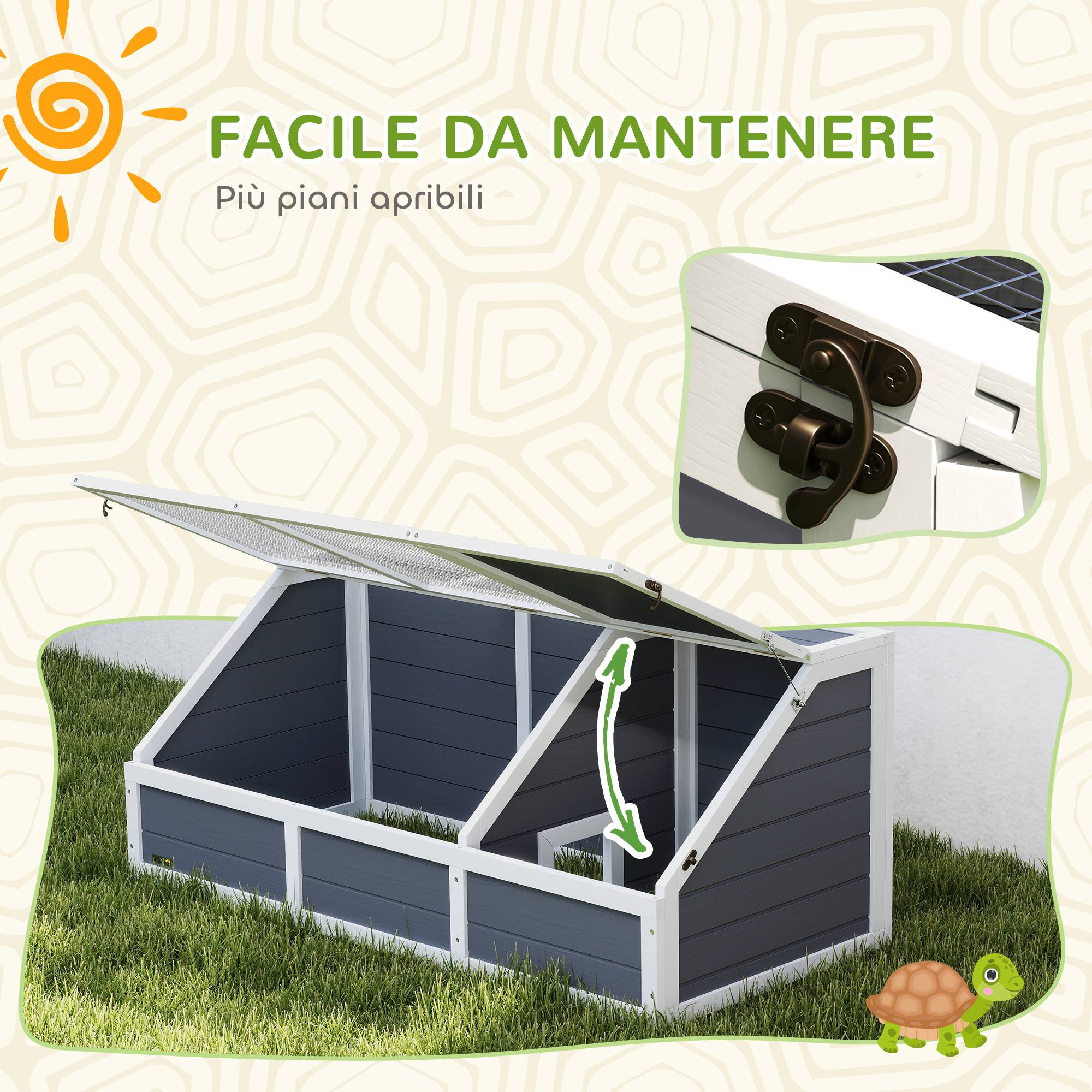 Enclos Tortue Sans Fond Bois Massif Jardin Accès Facile 120x55cm Gris - ComfortXL Outdoor Living - Image 9