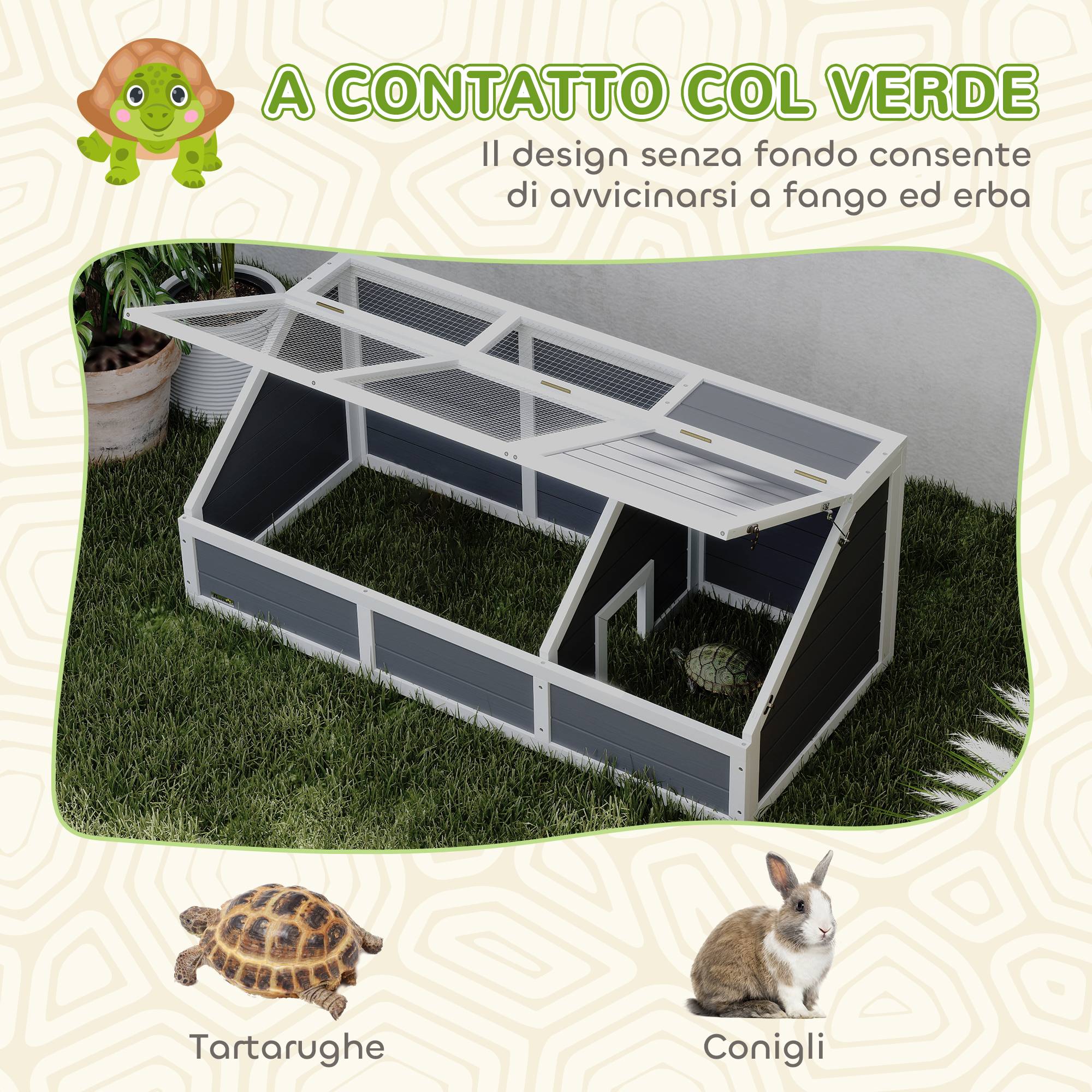 Enclos Tortue Sans Fond Bois Massif Jardin Accès Facile 120x55cm Gris - ComfortXL Outdoor Living - Image 7