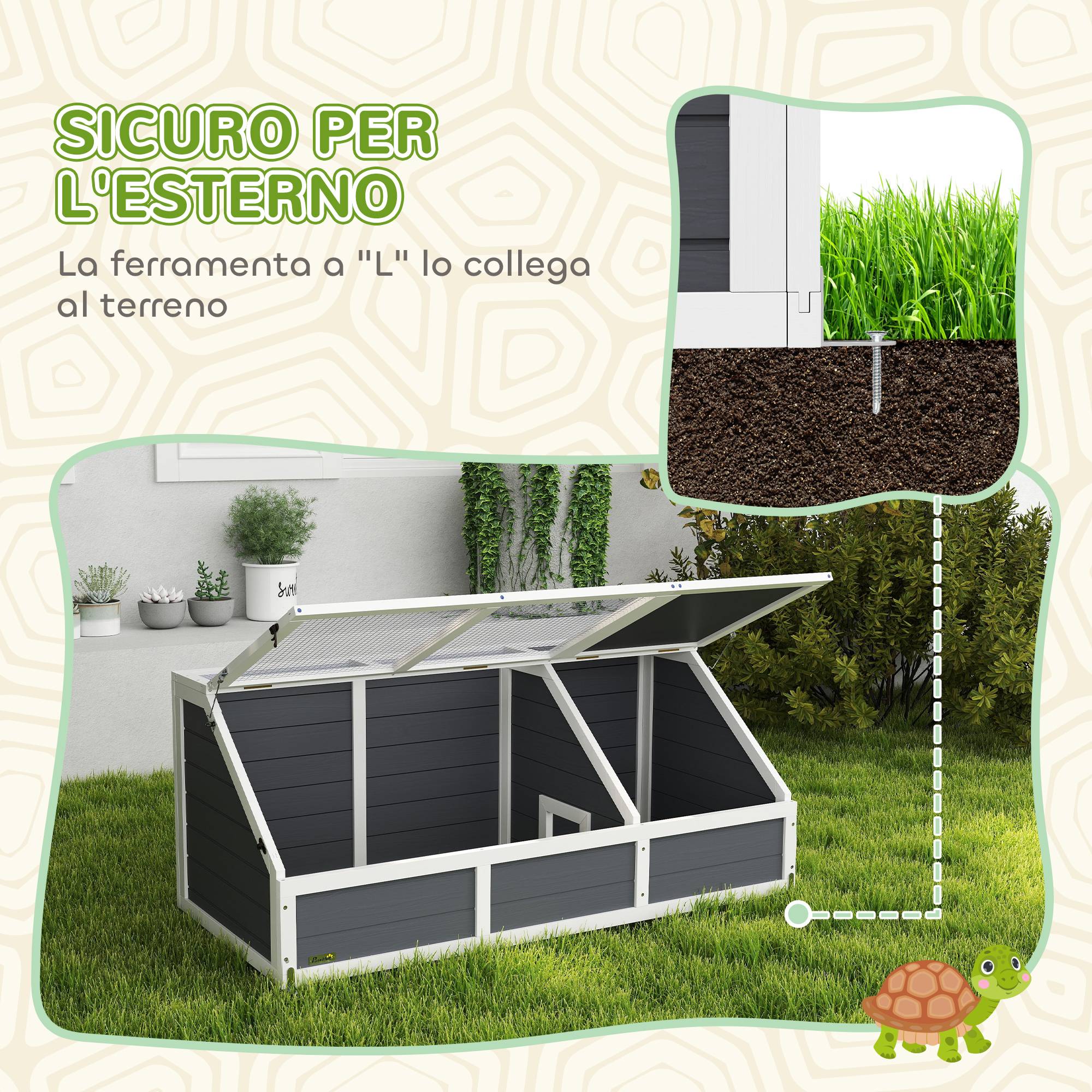 Enclos Tortue Sans Fond Bois Massif Jardin Accès Facile 120x55cm Gris - ComfortXL Outdoor Living - Image 6