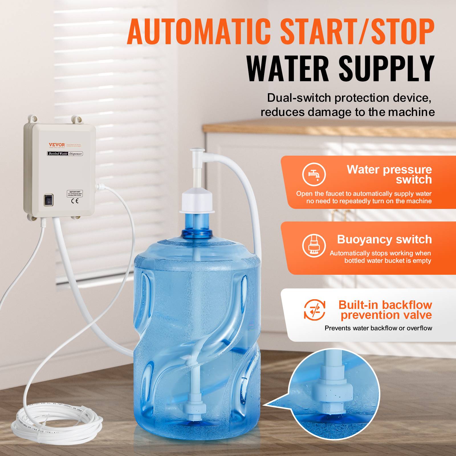 VEVOR Distributeur eau électrique 3.78 L/min, 35W. 40 PSI, grande capacité. Pour machine espresso, réfrigérateur. - Image 4