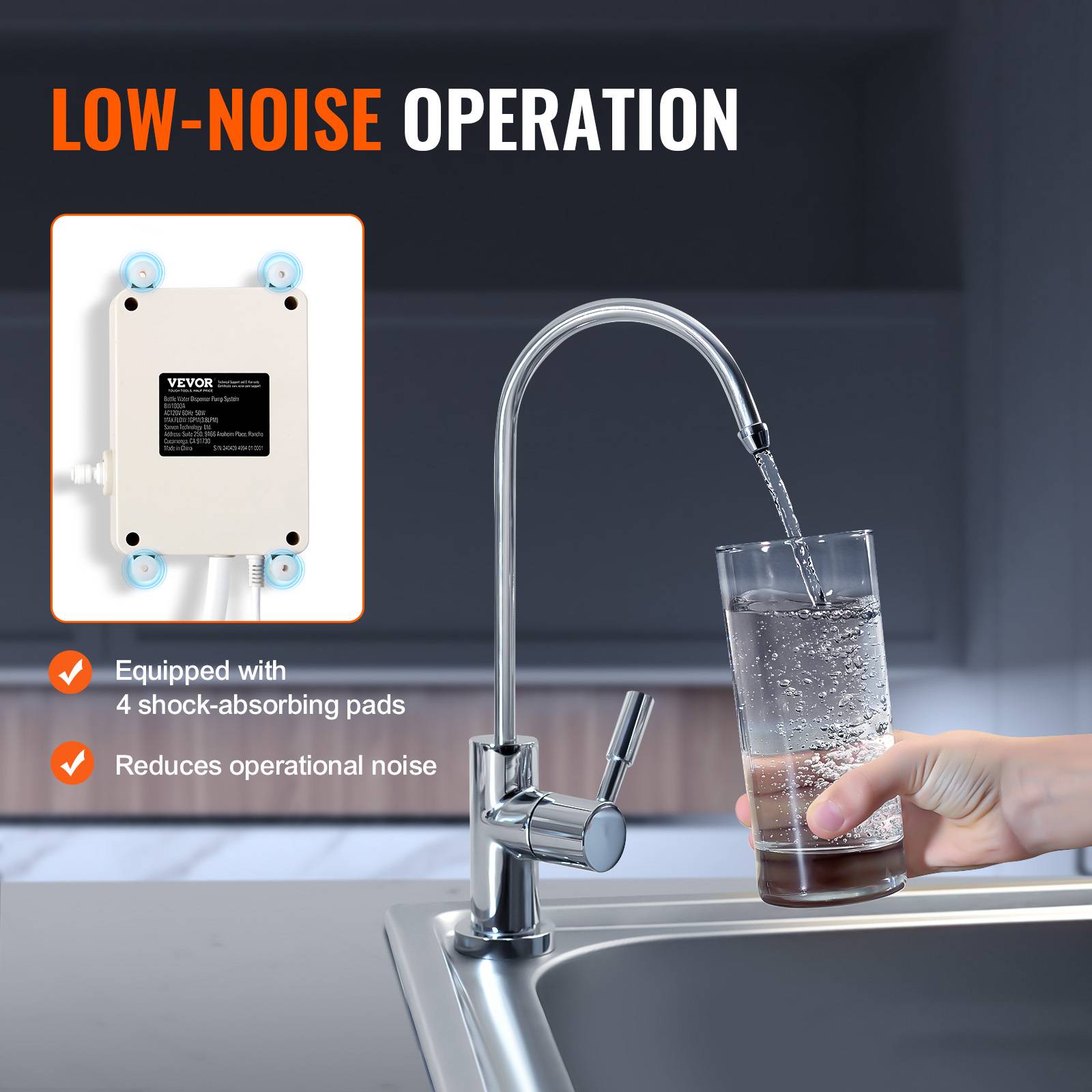 VEVOR Distributeur eau électrique 3.78 L/min, 35W. 40 PSI, grande capacité. Pour machine espresso, réfrigérateur. - Image 5