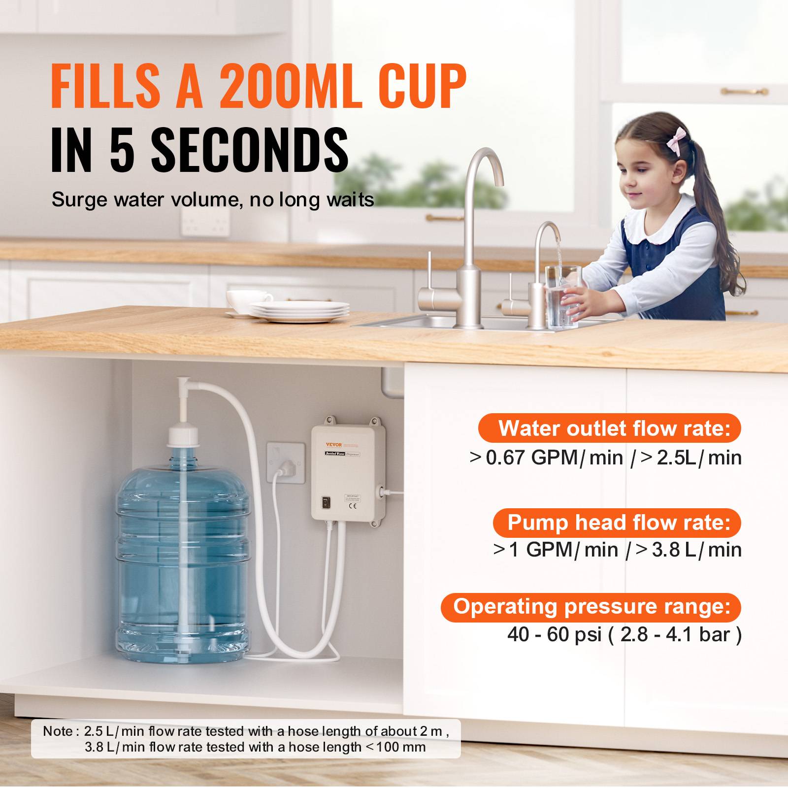 VEVOR Distributeur eau électrique 3.78 L/min, 35W. 40 PSI, grande capacité. Pour machine espresso, réfrigérateur. - Image 3