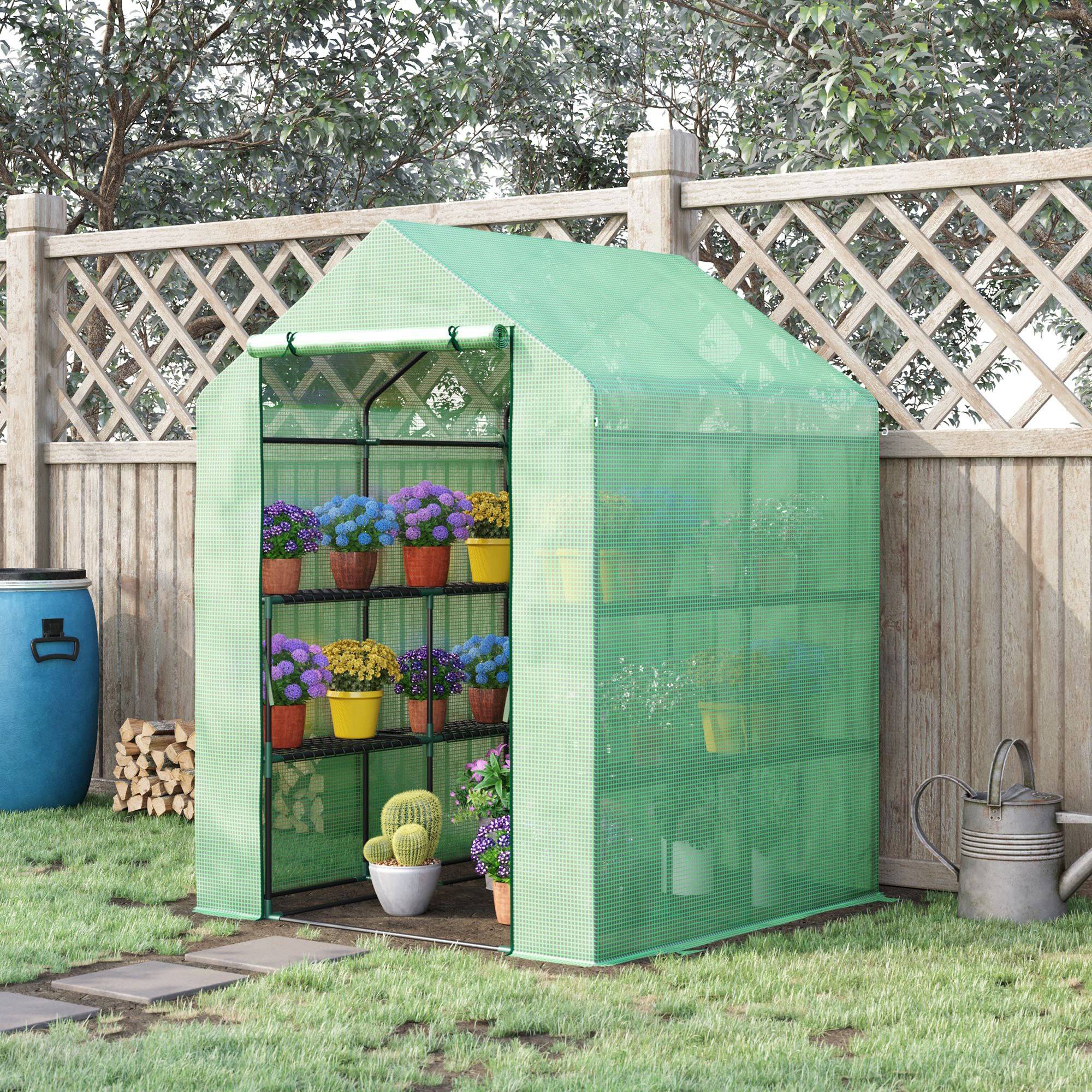 Serre de jardin acier PE balcons terrasses 8 étagères plantes hivernage 143x138x190cm vert - ComfortXL Outdoor Living - Image 3
