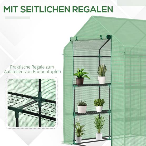 Serre de jardin acier PE balcons terrasses 8 étagères plantes hivernage 143x138x190cm vert - ComfortXL Outdoor Living - Image 8