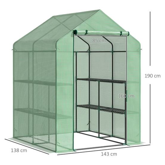 Serre de jardin acier PE balcons terrasses 8 étagères plantes hivernage 143x138x190cm vert - ComfortXL Outdoor Living - Image 5