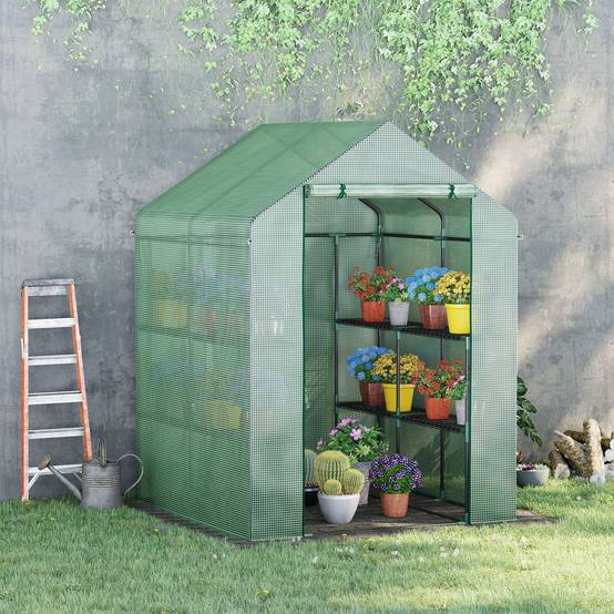 Serre de jardin acier PE balcons terrasses 8 étagères plantes hivernage 143x138x190cm vert - ComfortXL Outdoor Living - Image 4