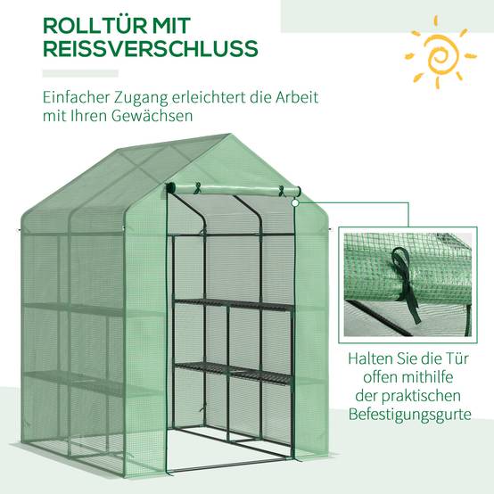 Serre de jardin acier PE balcons terrasses 8 étagères plantes hivernage 143x138x190cm vert - ComfortXL Outdoor Living - Image 7