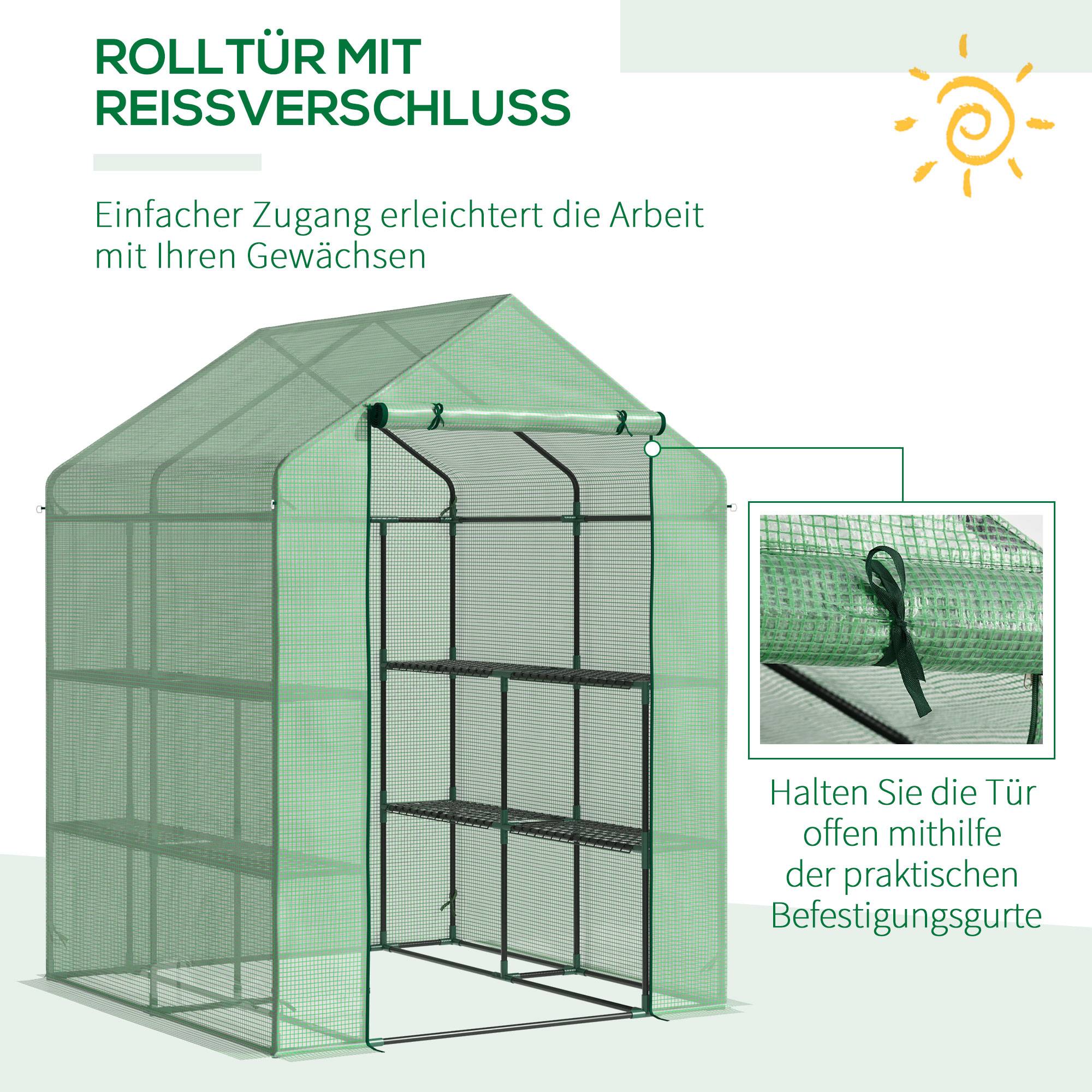 Serre de jardin acier PE balcons terrasses 8 étagères plantes hivernage 143x138x190cm vert - ComfortXL Outdoor Living - Image 7