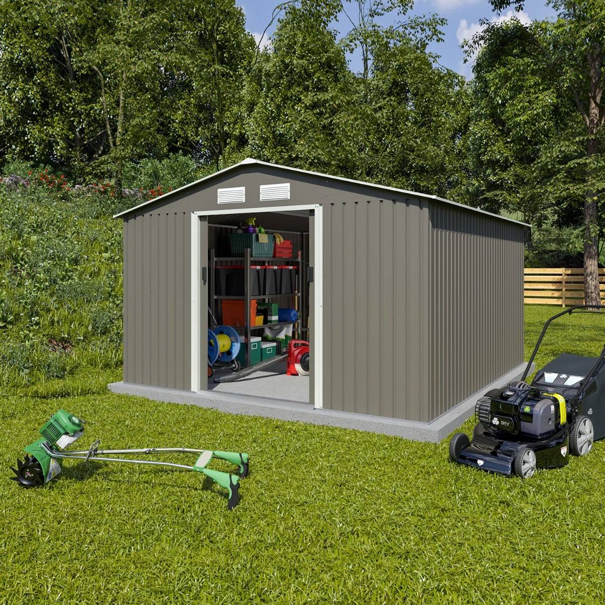 Trigano Jardin - Abri de jardin métal 10,91 m2 + kit d'ancrage - Image 1