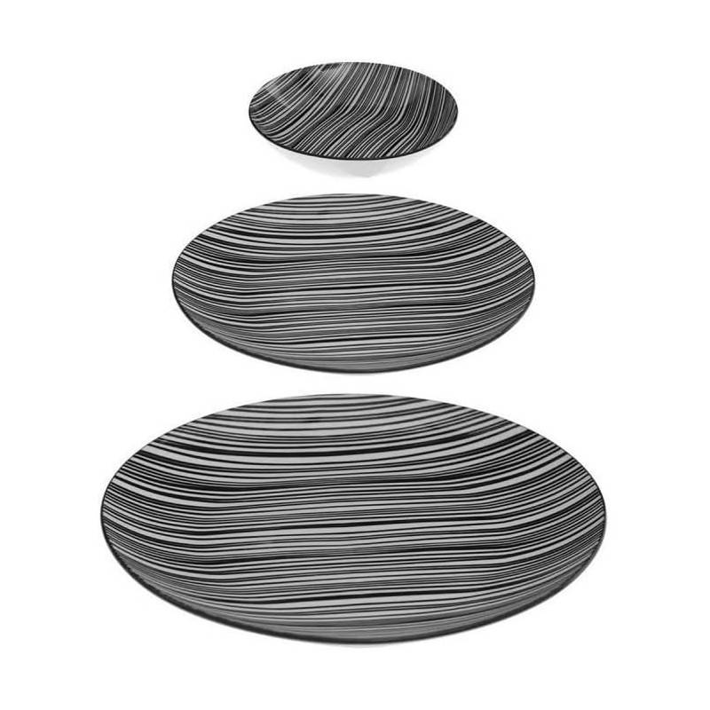 Service de 18 assiettes en porcelaine "Bohemia" à motif zébré - Noir/Blanc - D 26,6/20/19 cm - Image 2