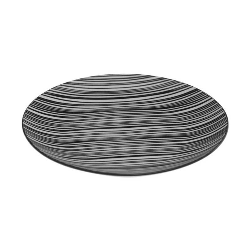 Service de 18 assiettes en porcelaine "Bohemia" à motif zébré - Noir/Blanc - D 26,6/20/19 cm - Image 3