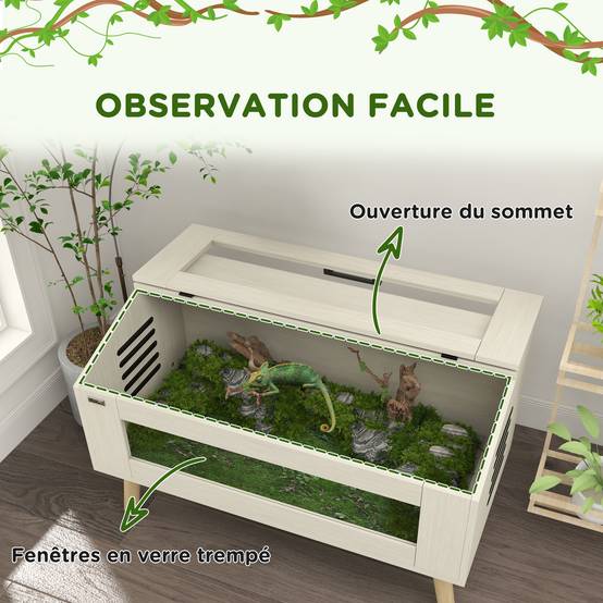 Terrarium pour reptiles, vivarium pour serpents 140L avec fenêtres en verre trempé, couvercle, 100 x 50 x 60 cm - Image 7