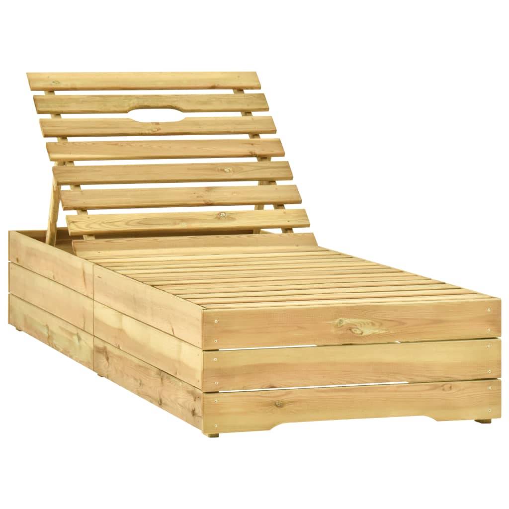 Helloshop26 - Transat chaise longue bain de soleil lit de jardin terrasse meuble d'extérieur bois de pin imprégné de vert - Image 1