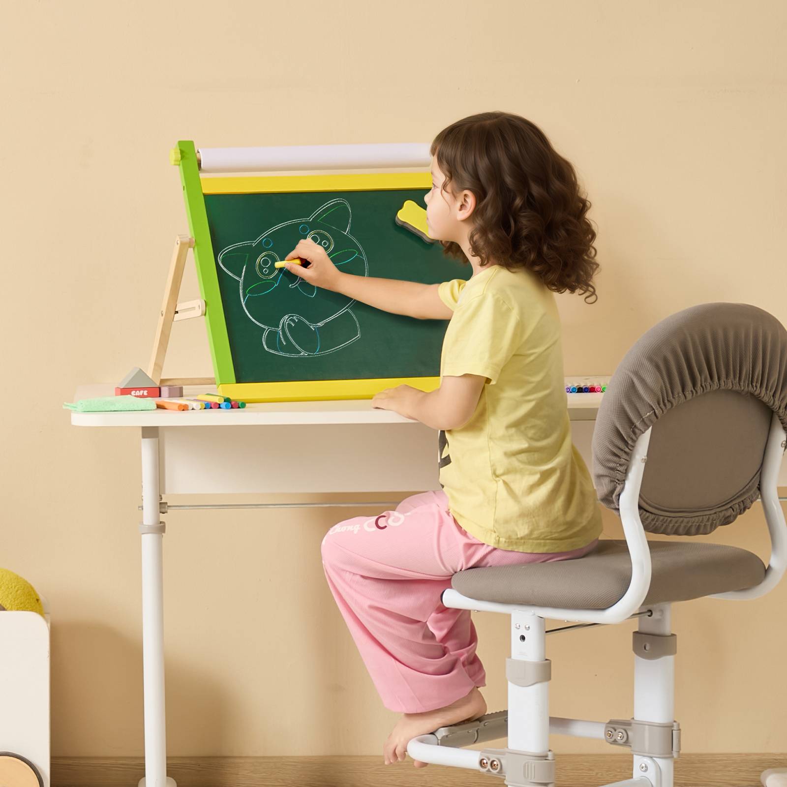 Vevor - VEVOR Chevalet art table enfants, bois 3 en 1, tableau blanc magnétique, noir, dessin, pliable. - Image 8