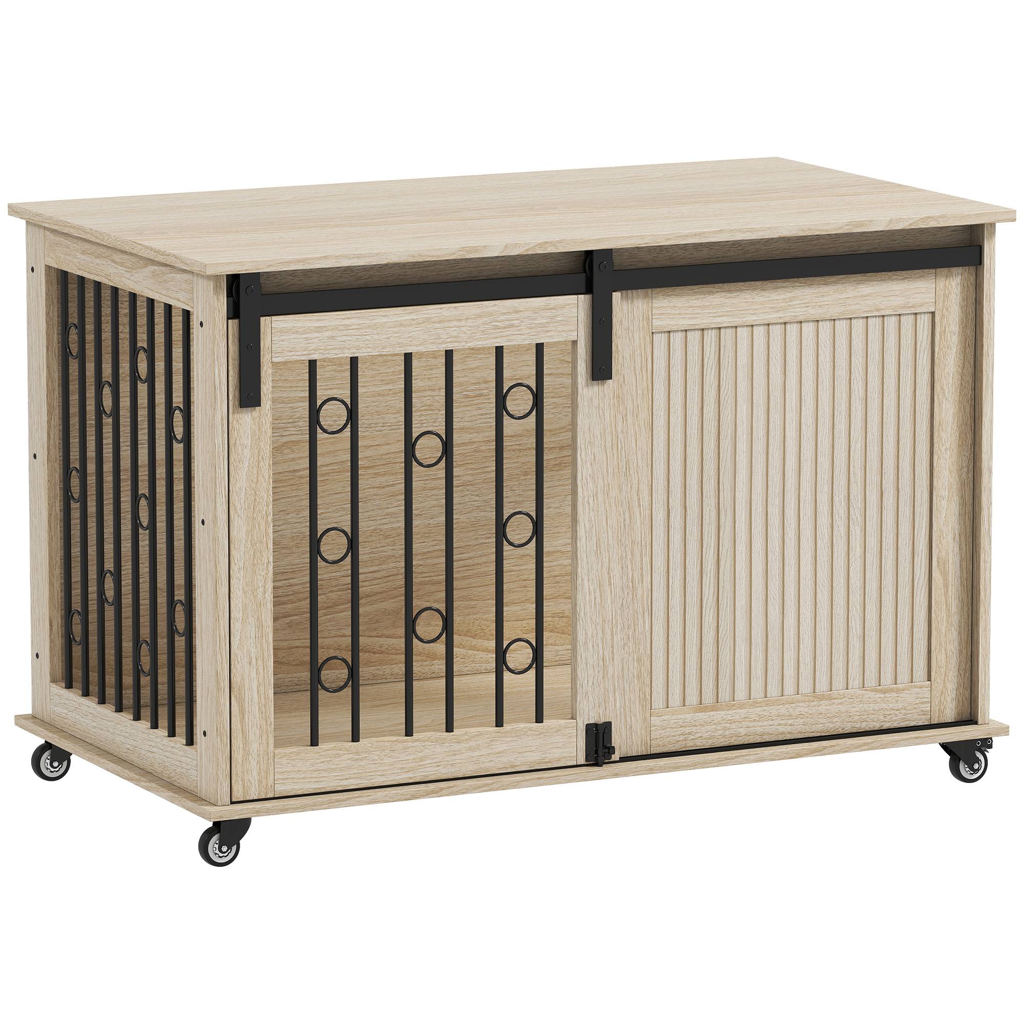 Cage chien moyen/grand table moderne, 2 portes, fermeture, 100x56x65 cm, chêne - Image 2