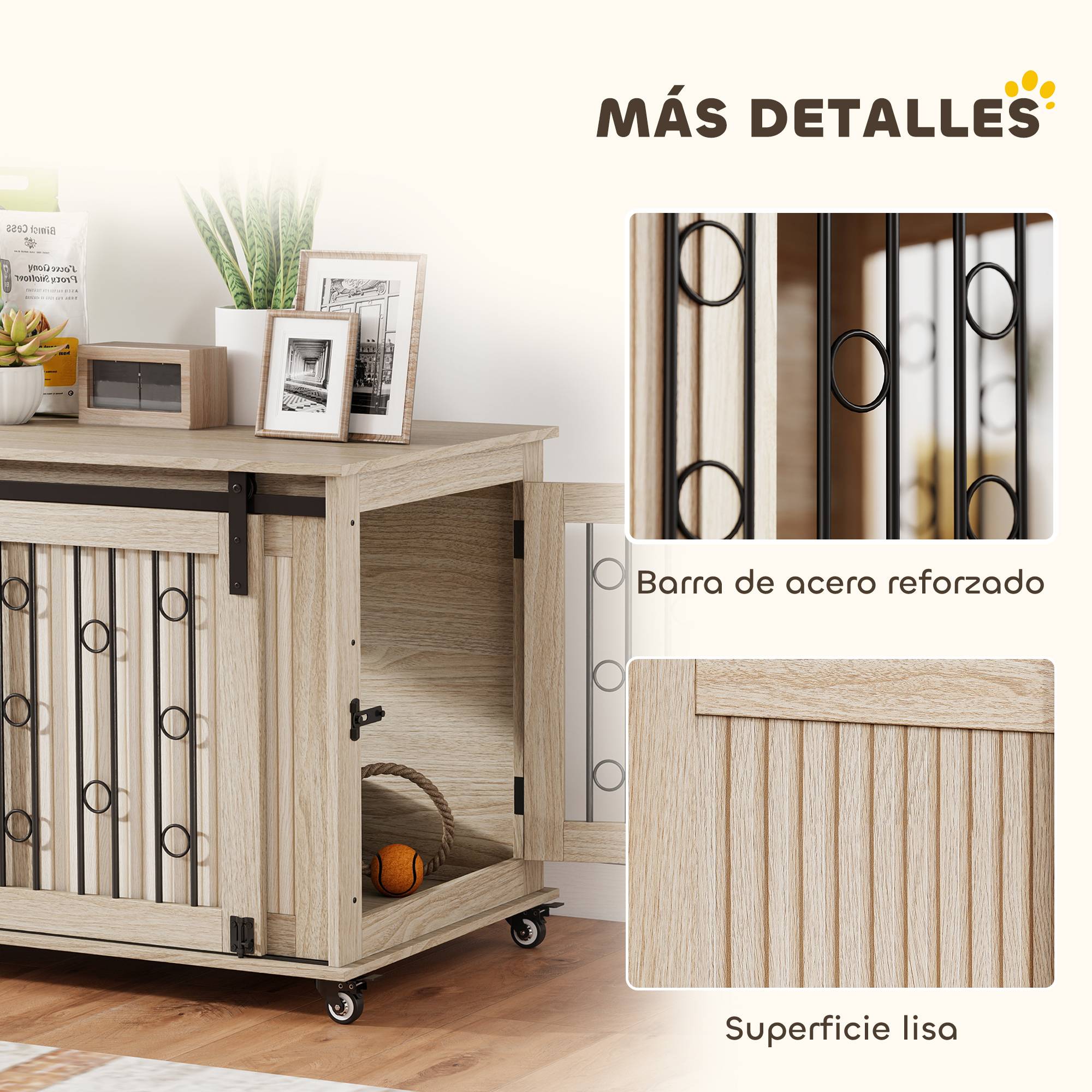 Cage chien moyen/grand table moderne, 2 portes, fermeture, 100x56x65 cm, chêne - Image 9
