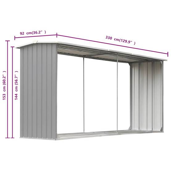 Abri de Stockage Bois XXL Acier Galvanisé pour Jardin 330x92x153 cm Gris - ComfortXL Outdoor Living - Image 6