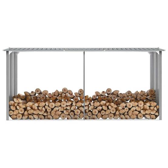 Abri de Stockage Bois XXL Acier Galvanisé pour Jardin 330x92x153 cm Gris - ComfortXL Outdoor Living - Image 1
