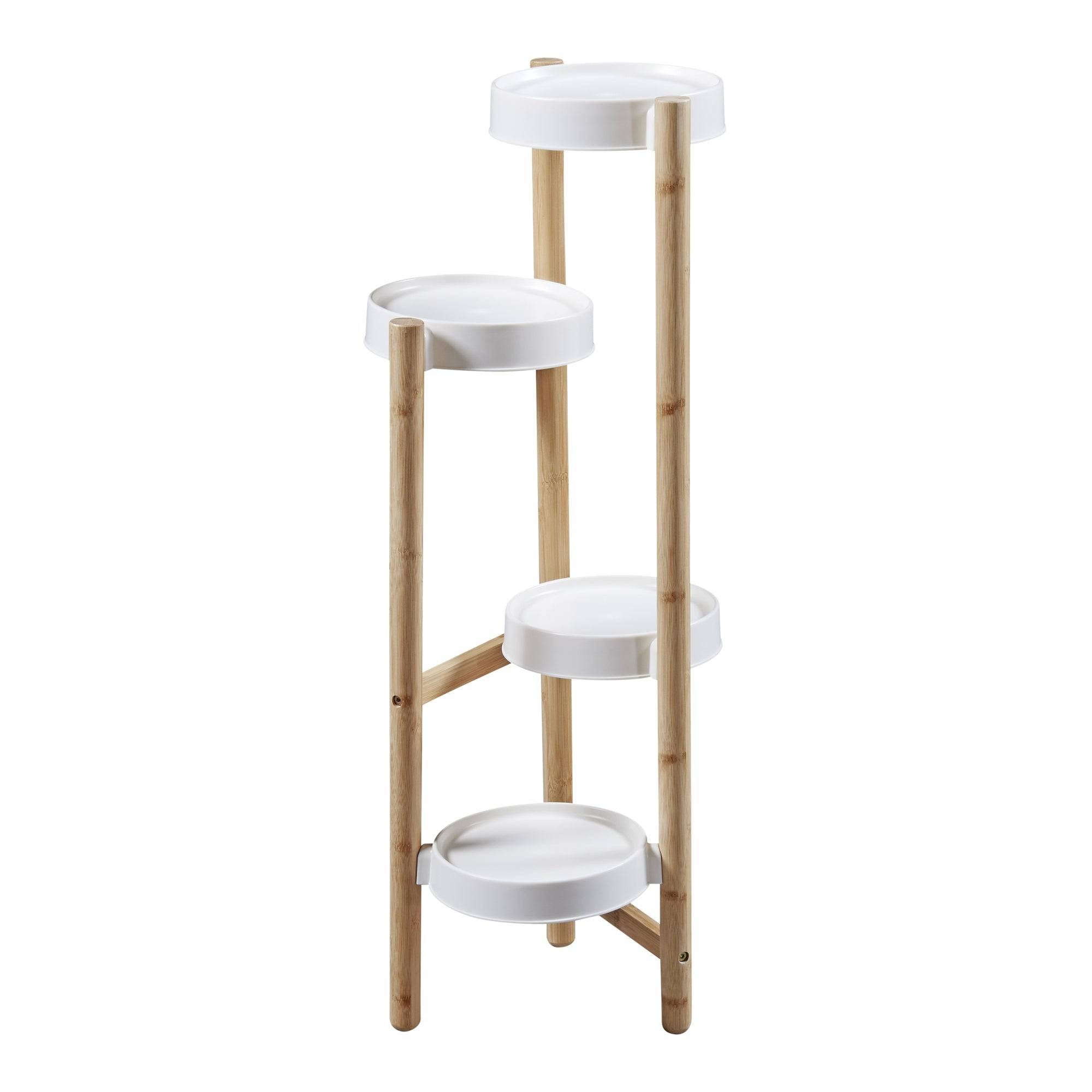 Étagère à plantes sastamala à 4 niveaux bambou plastique 85 x 32 x 32 cm naturel blanc - Image 1