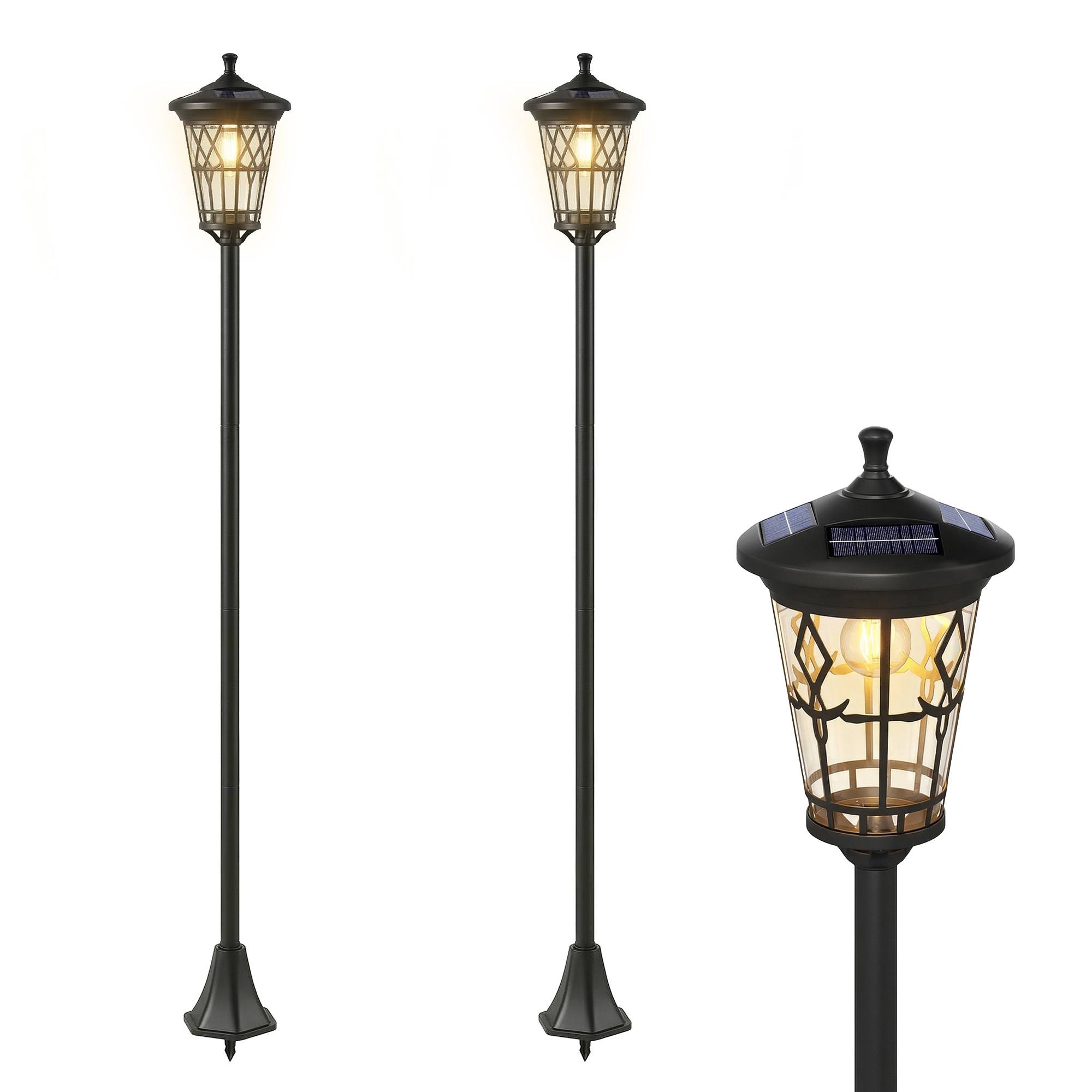 Lot de 2 Lampadaires Solaires 1,86 m pour Jardin, Lampes de Rue en Acier Inoxydable à Hauteur Réglable Noir