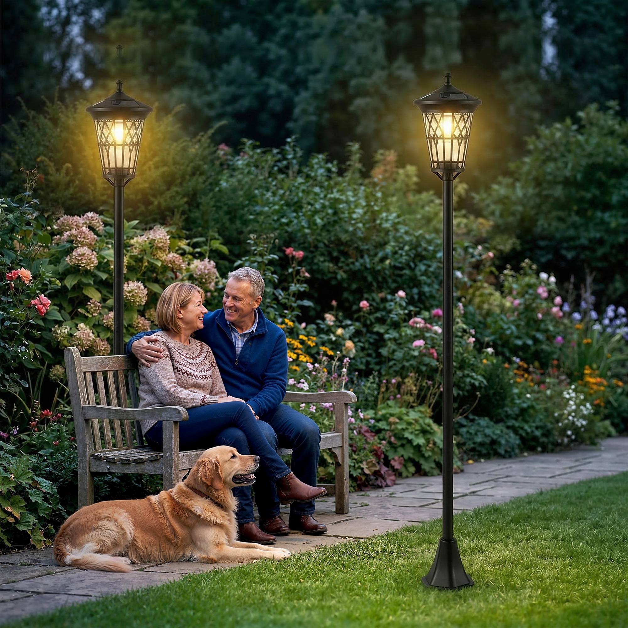 Lot de 2 Lampadaires Solaires 1,86 m pour Jardin, Lampes de Rue en Acier Inoxydable à Hauteur Réglable Noir - Image 3