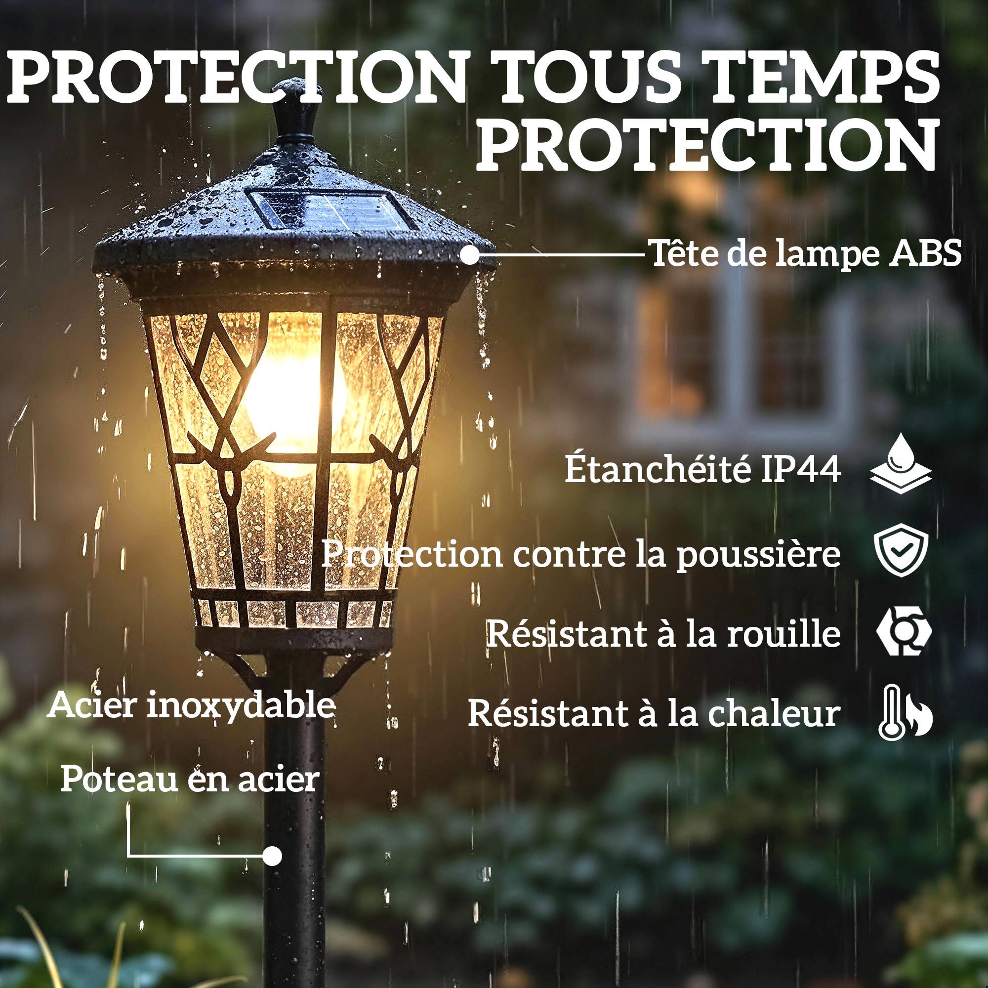 Lot de 2 Lampadaires Solaires 1,86 m pour Jardin, Lampes de Rue en Acier Inoxydable à Hauteur Réglable Noir - Image 9