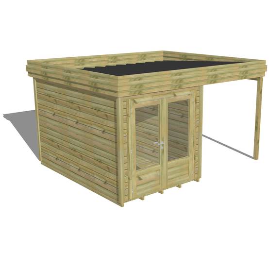 ABRI DE JARDIN bois autoclave 27mm - 4,14x3,44m / 14m2 - Bac acier - Plancher bois - Image 1