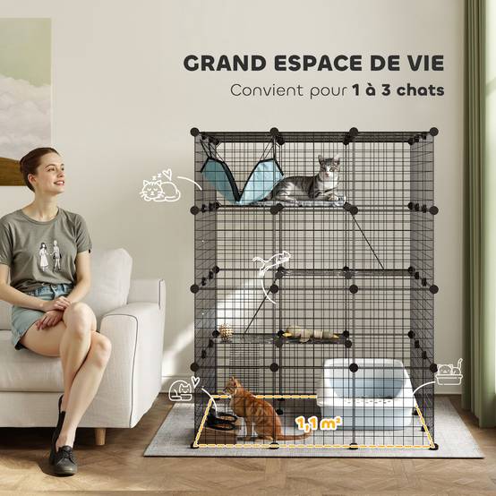 Parc enclos animaux acier intérieur espace jeu modulable 105x105x140cm noir - ComfortXL Outdoor Living - Image 6
