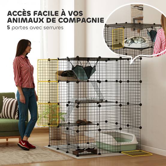 Parc enclos animaux acier intérieur espace jeu modulable 105x105x140cm noir - ComfortXL Outdoor Living - Image 8