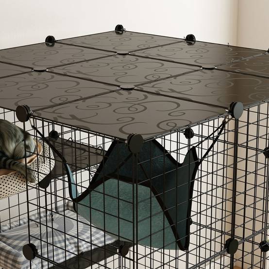 Parc enclos animaux acier intérieur espace jeu modulable 105x105x140cm noir - ComfortXL Outdoor Living - Image 10