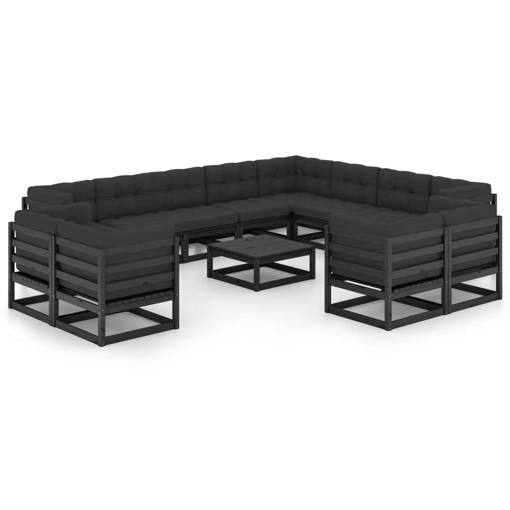 Helloshop26 - Salon de jardin meuble d'extérieur ensemble de mobilier 13 pièces avec coussins noir bois de pin massif - Image 1