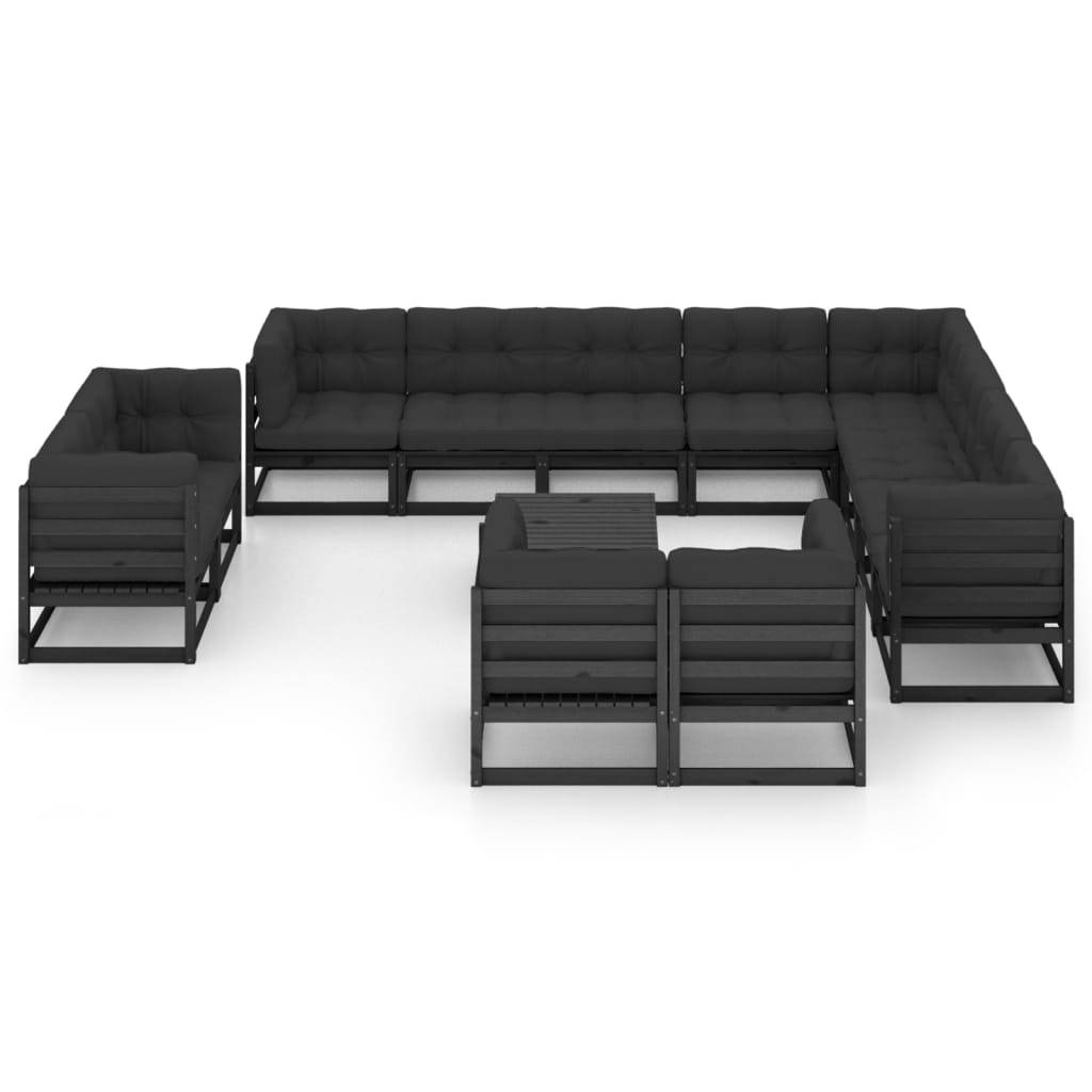 Helloshop26 - Salon de jardin meuble d'extérieur ensemble de mobilier 13 pièces avec coussins noir bois de pin massif - Image 2