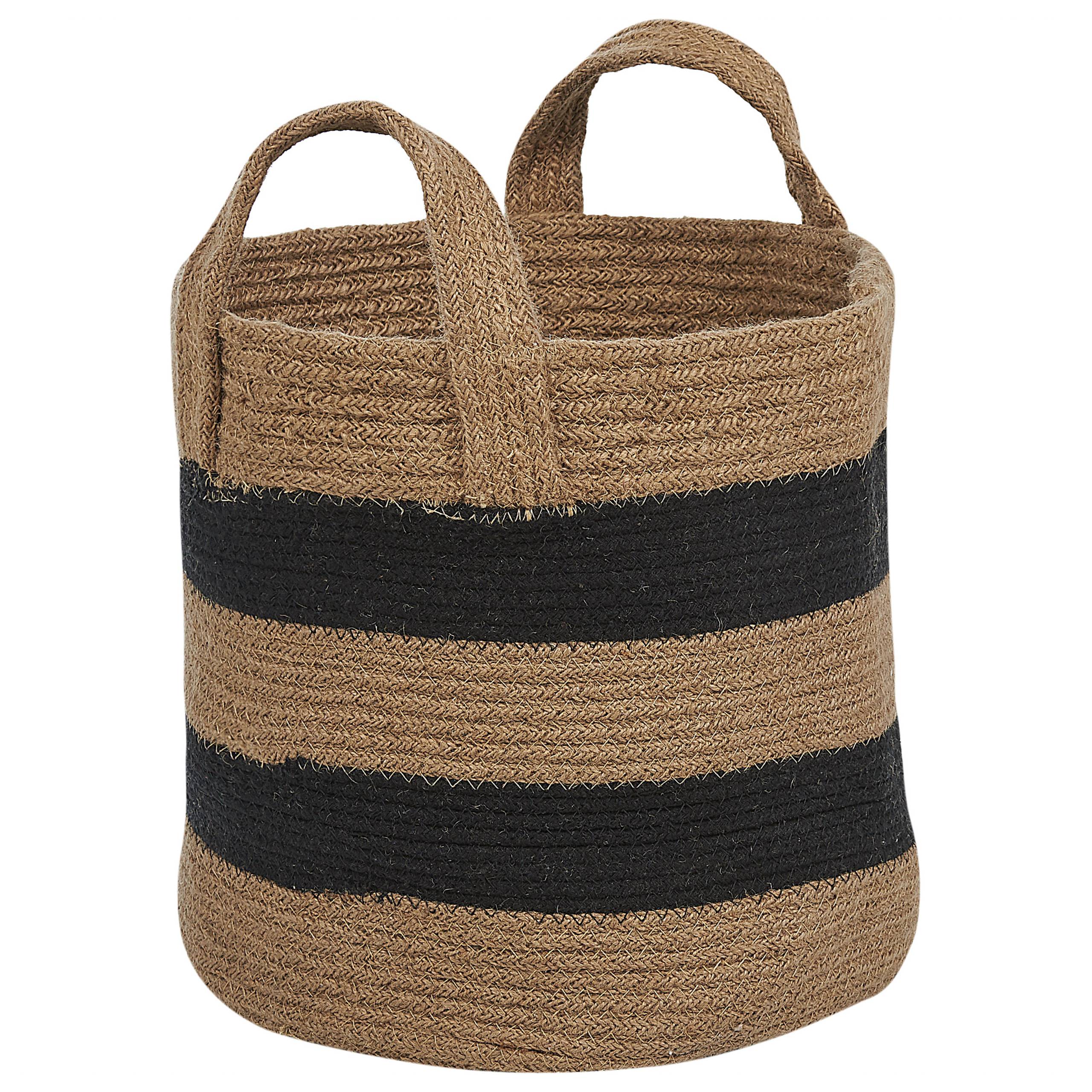 Panier Beige et Noir en Coton Rond 34 cm Corbeille à Linge Tressée Rangement pour Intérieur Minimaliste avec Anses Boîte - Image 4