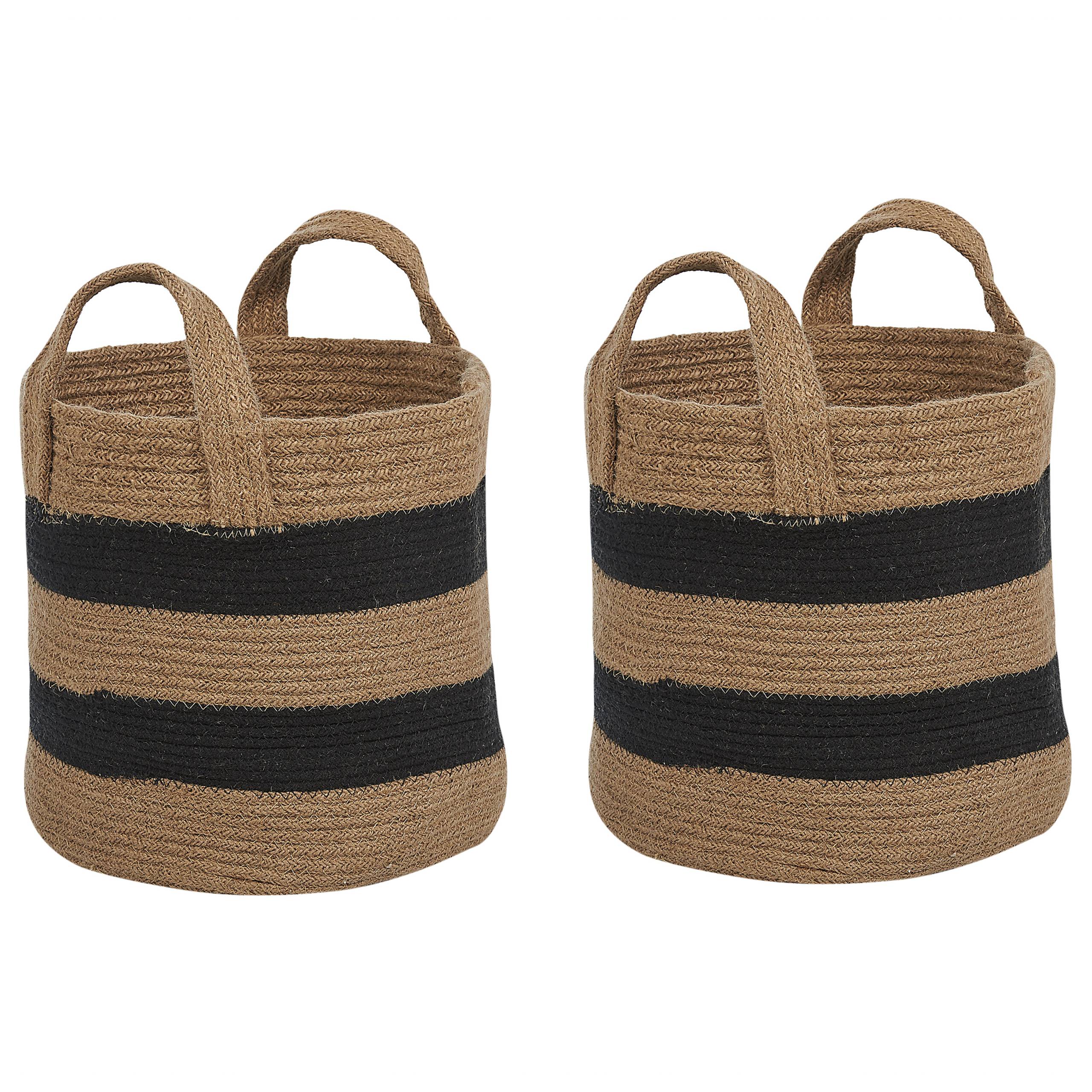 Panier Beige et Noir en Coton Rond 34 cm Corbeille à Linge Tressée Rangement pour Intérieur Minimaliste avec Anses Boîte