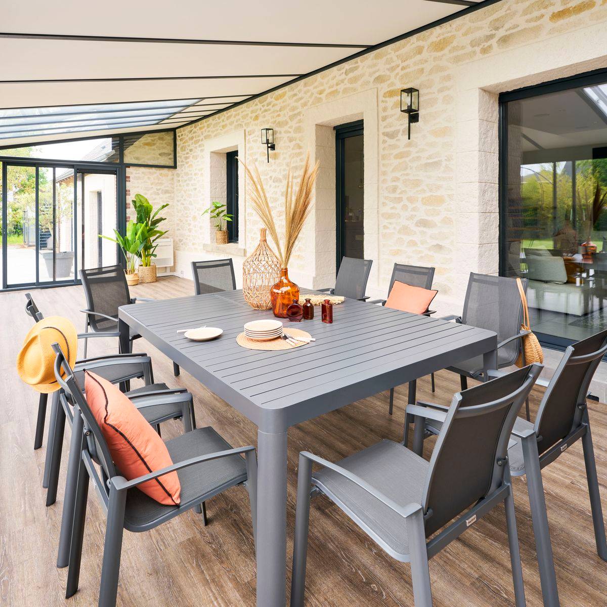 Hesperide - Table de jardin extensible carrée "Paradize" graphite 10 places en aluminium traité époxy Hespéride - Image 3