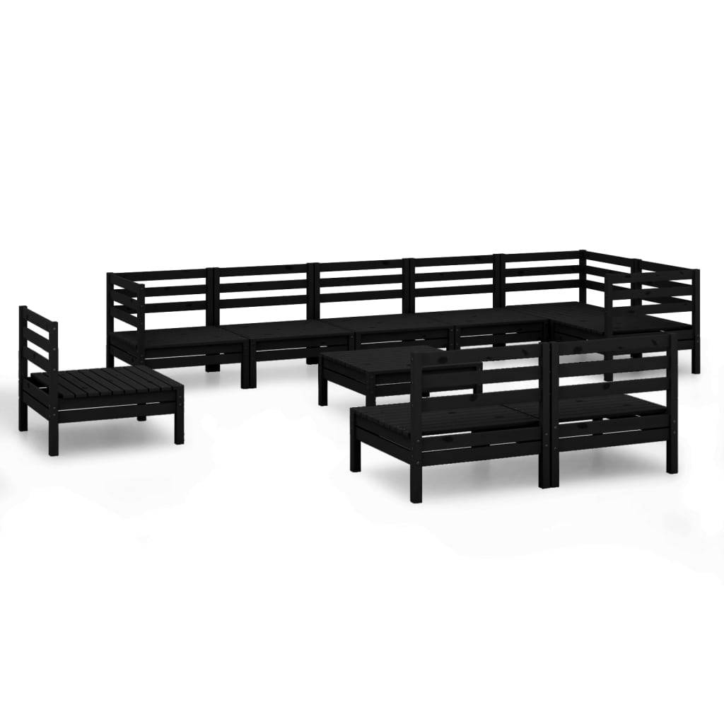 Helloshop26 - Salon de jardin meuble d'extérieur ensemble de mobilier 10 pièces bois de pin massif noir - Image 1