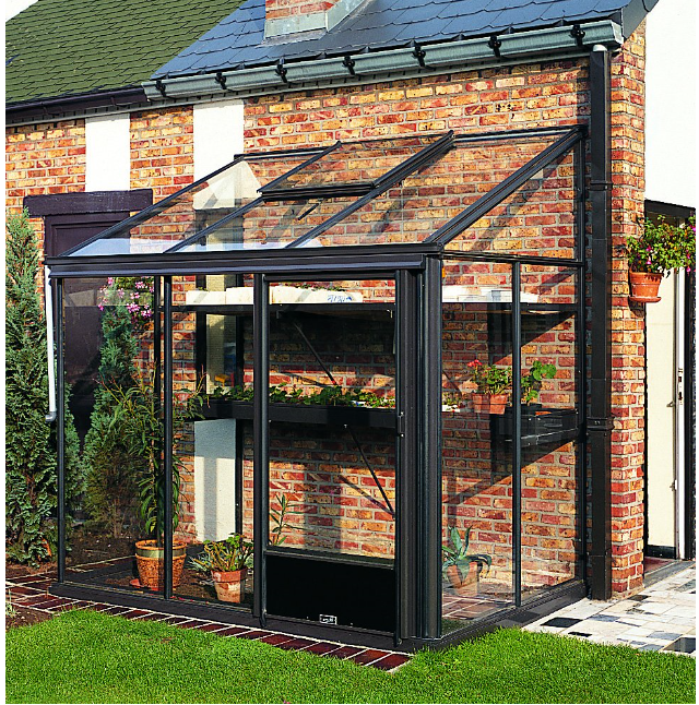 5m²  -  Serre en polycarbonate 8 mm alvéolés  - Euro Midi serre adossée - Laquée - 5m² - rouge vin  - L'atelier Des Serres - Image 1