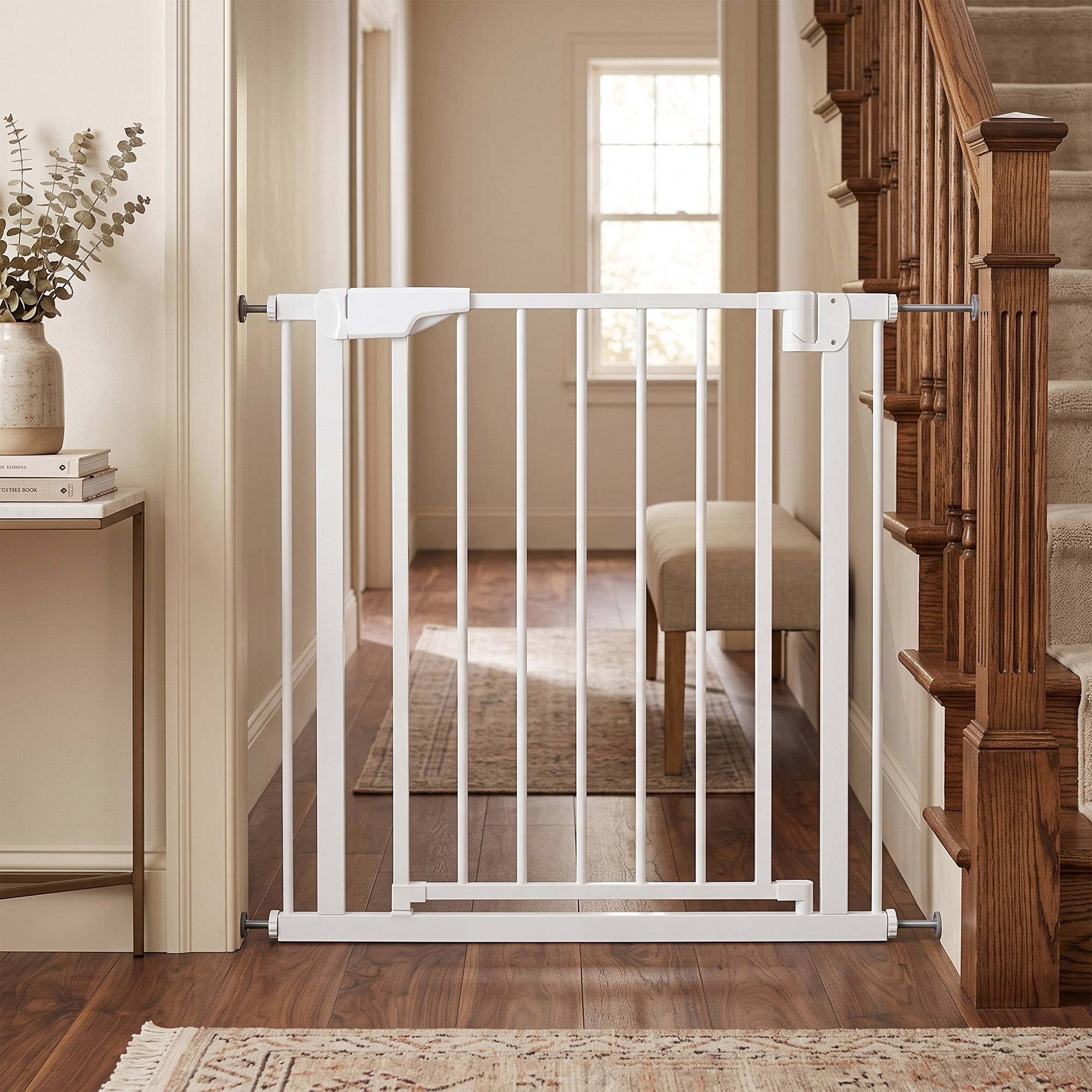 Barrière escalier sans perçage avec fermeture auto, enfants, cuisine, escalier, 76-81 x 76 cm, blanc - Image 10