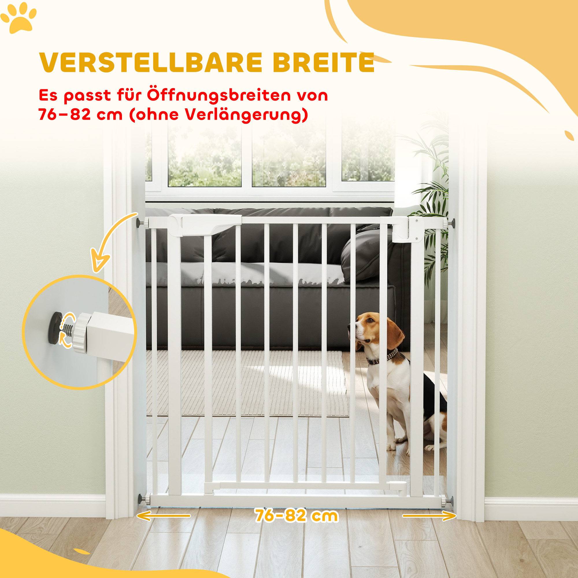 Barrière escalier sans perçage avec fermeture auto, enfants, cuisine, escalier, 76-81 x 76 cm, blanc - Image 6