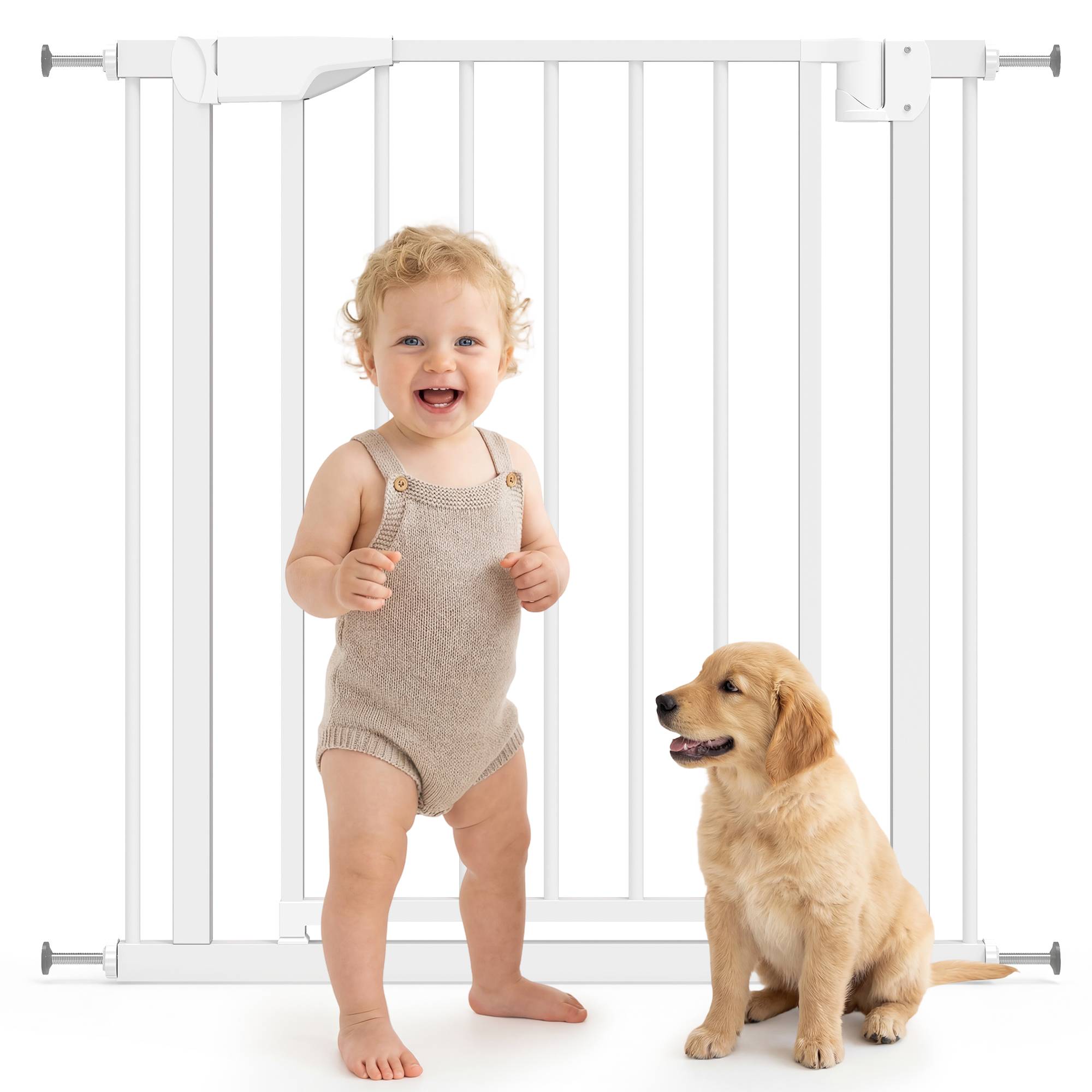 Barrière escalier sans perçage avec fermeture auto, enfants, cuisine, escalier, 76-81 x 76 cm, blanc - Image 1