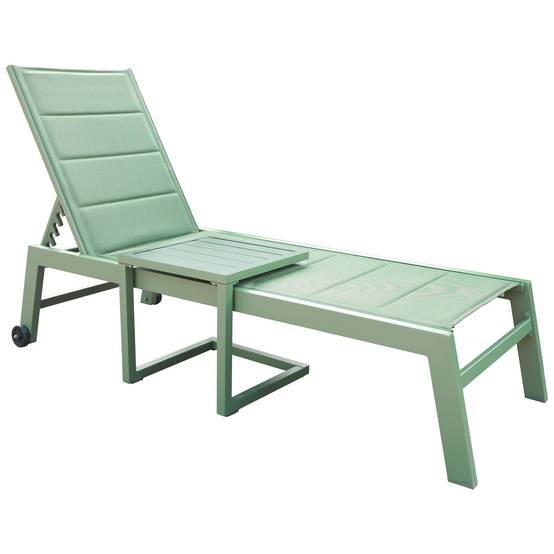 Set bain de soleil et table d'appoint BARBADOS en textilène vert sauge - aluminium vert sauge - HAPPY GARDEN - Image 2