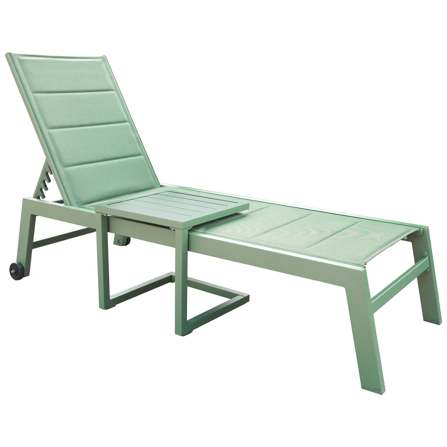 Set bain de soleil et table d'appoint BARBADOS en textilène vert sauge - aluminium vert sauge - HAPPY GARDEN - Image 2