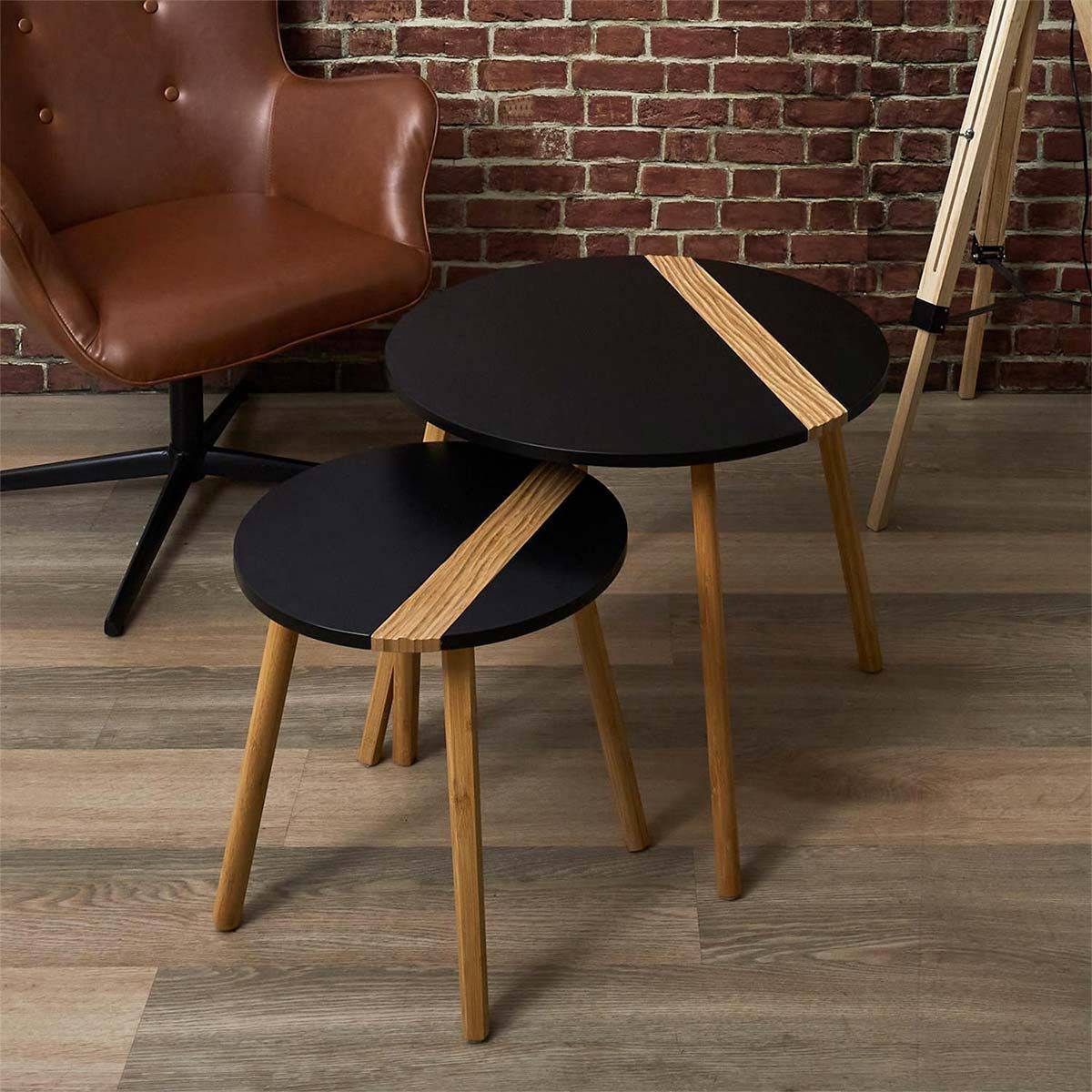 The Home Deco Factory - Tables gigognes bicolores Relief (Lot de 2) - Image 5