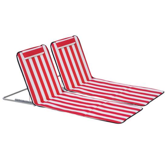 Ensemble de 2 chaises longues de plage pliables avec dossier réglable sur 5 niveaux et sac de rangement, rouge - Image 1