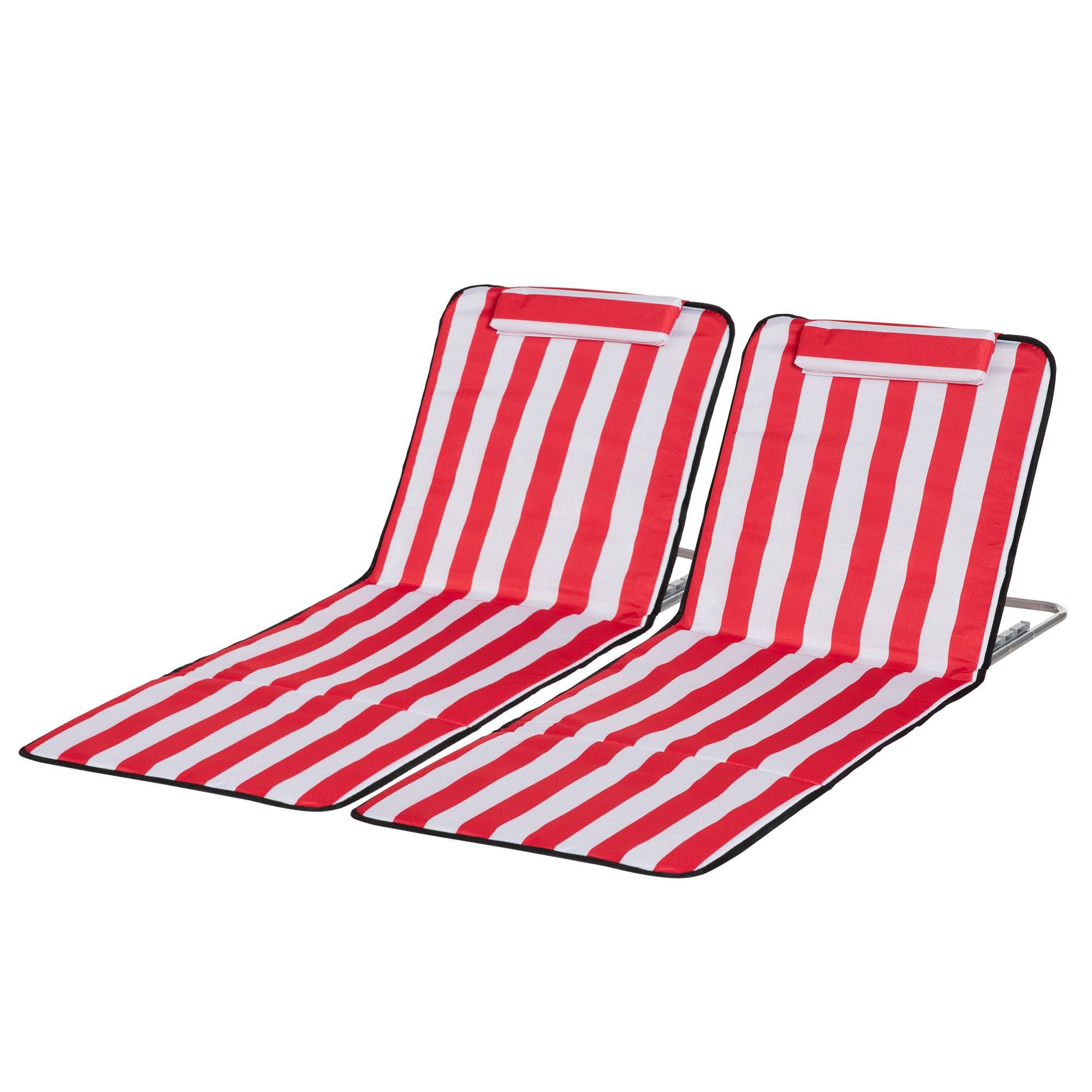Ensemble de 2 chaises longues de plage pliables avec dossier réglable sur 5 niveaux et sac de rangement, rouge - Image 2