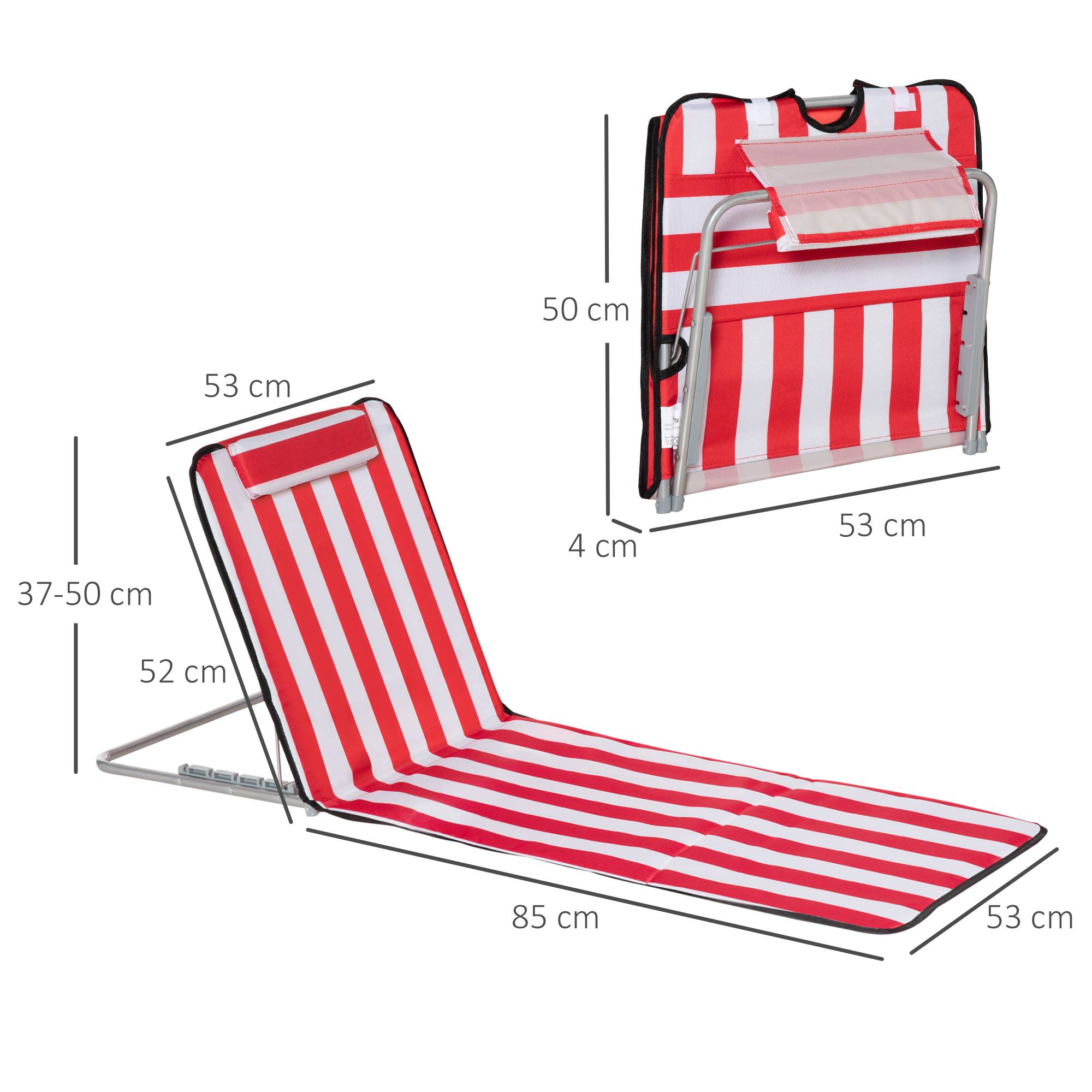 Ensemble de 2 chaises longues de plage pliables avec dossier réglable sur 5 niveaux et sac de rangement, rouge - Image 5