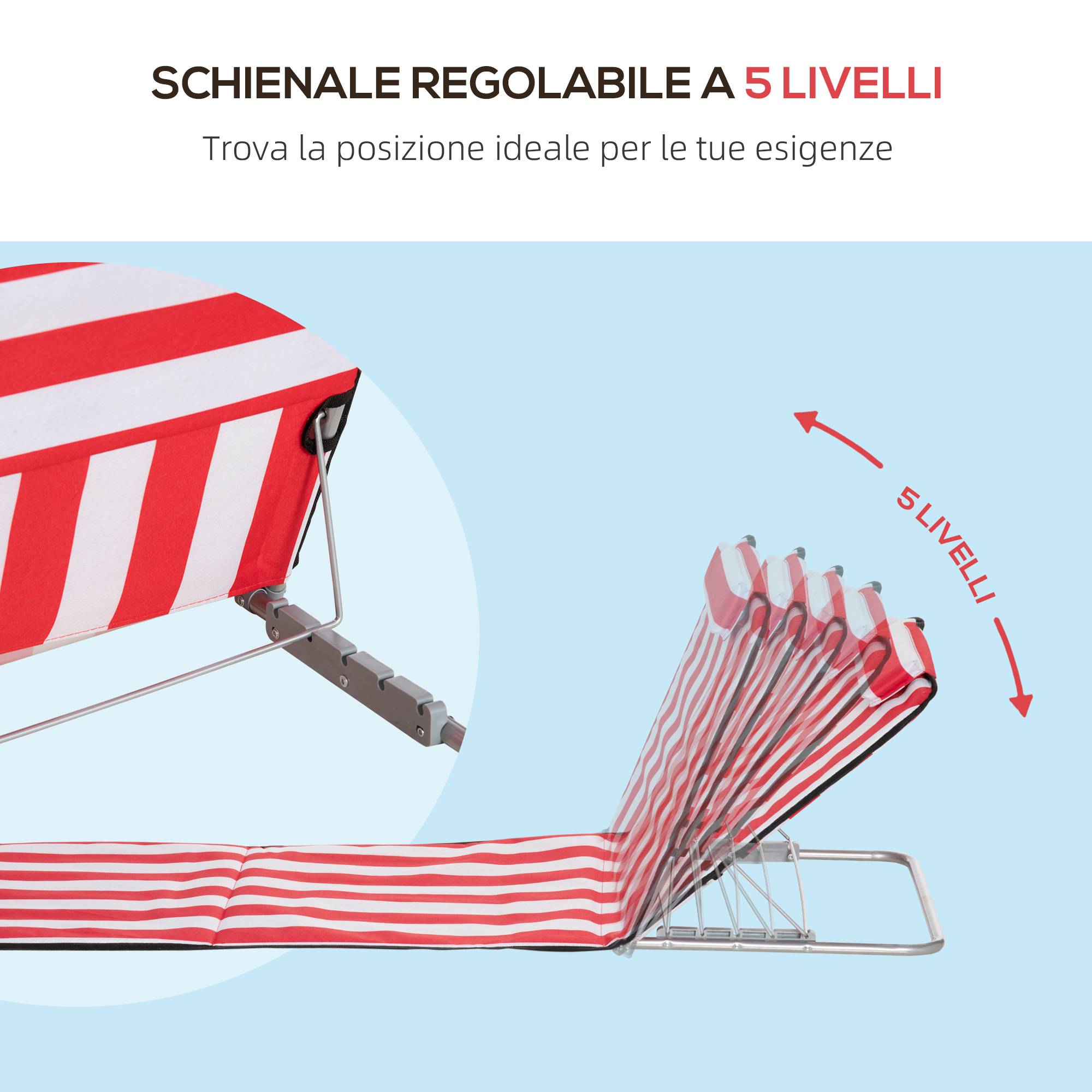 Ensemble de 2 chaises longues de plage pliables avec dossier réglable sur 5 niveaux et sac de rangement, rouge - Image 6